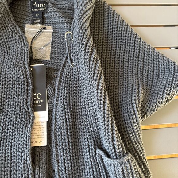 Pure HandKnit Sweater Womens S/M Gray Open Chunky Knit Expedition Shrug NWT - Picture 2 of 6